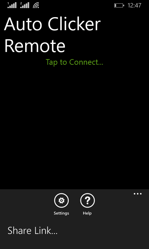 Main Screen of Auto Clicker Remote for Windows Phone