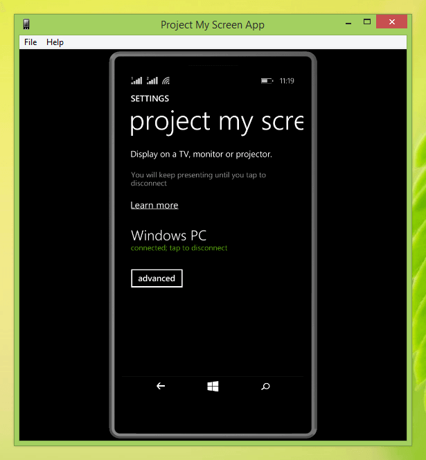 Project My Screen App on Windows Phone