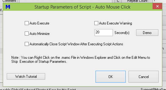 Control Startup Parameters of Auto Mouse Click Script Window