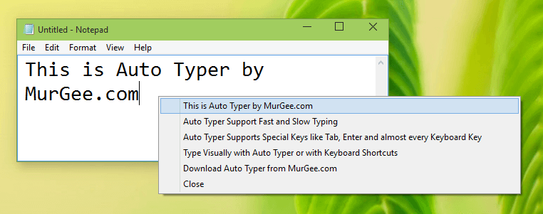 Auto Typer Popup Menu on Screen