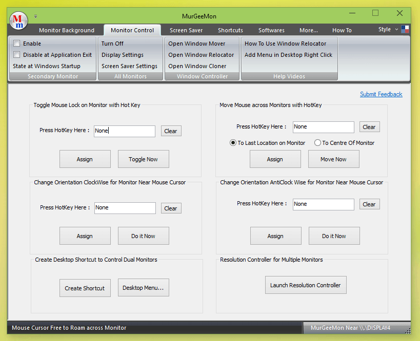 Control Mouse, Monitors and more with Monitor Control Tab of Dual Monitor Software