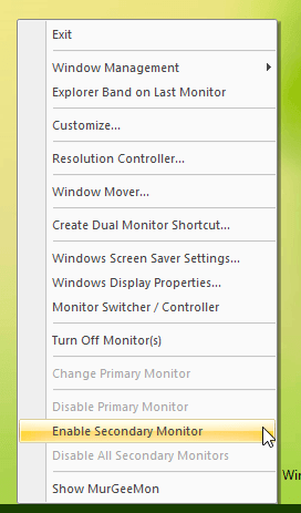 System Tray Menu of Dual Monitor Software