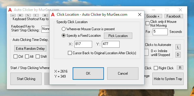 Location of Automated Mouse Clicking